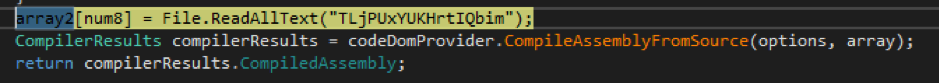Figure 5. Screengrab of code showing the .NET executable reading and compiling the C# source code