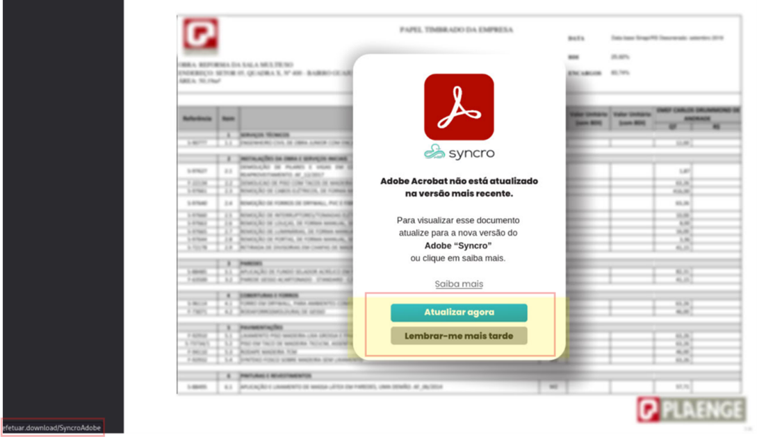 Figure 3. Blurred image luring the users to click/update Adobe