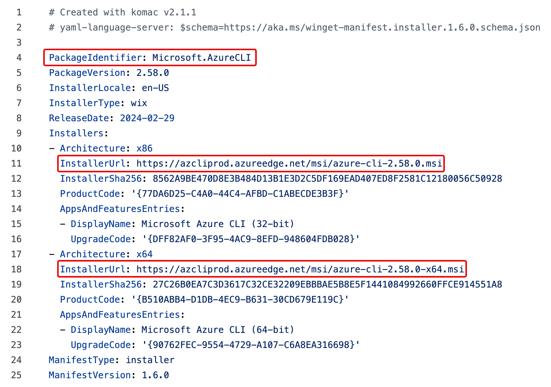WinGet Package manifest for Azure CLI version 2.58.0