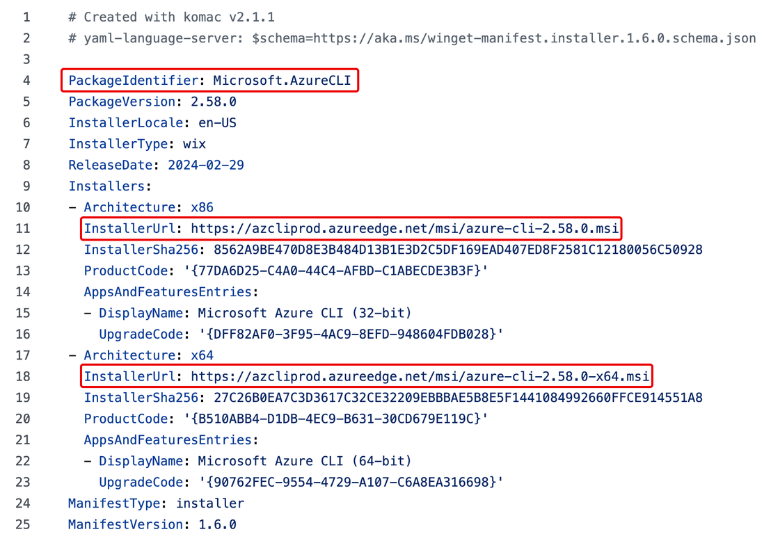 WinGet Package manifest for Azure CLI version 2.58.0