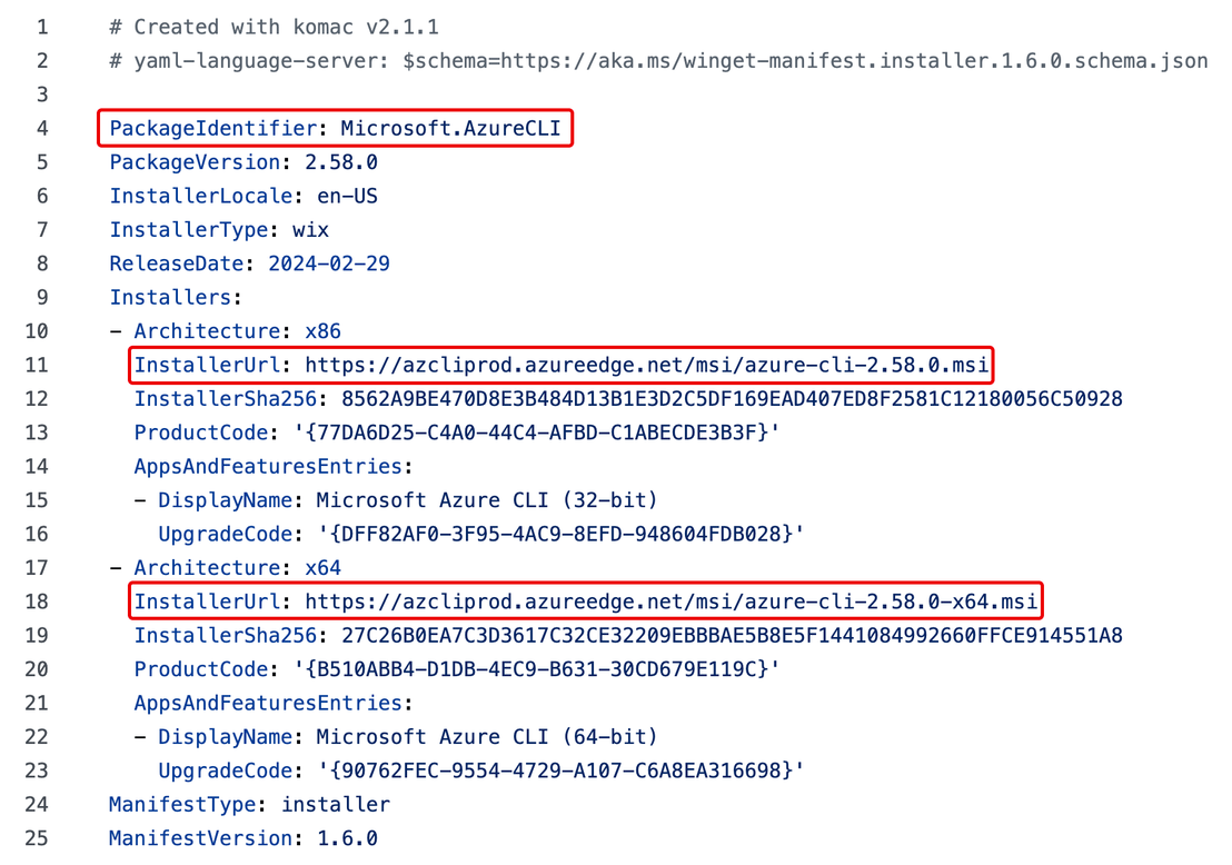 WinGet Package manifest for Azure CLI version 2.58.0