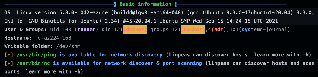 Basic information gathered with linPEAS