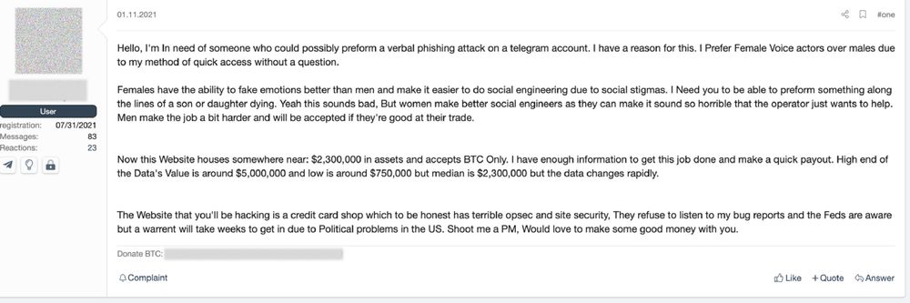 Figure 22. Social engineering job posting for female voice actors