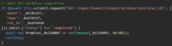 Figure 28. Polls workflow run status to ensure execution completed before artifact download 