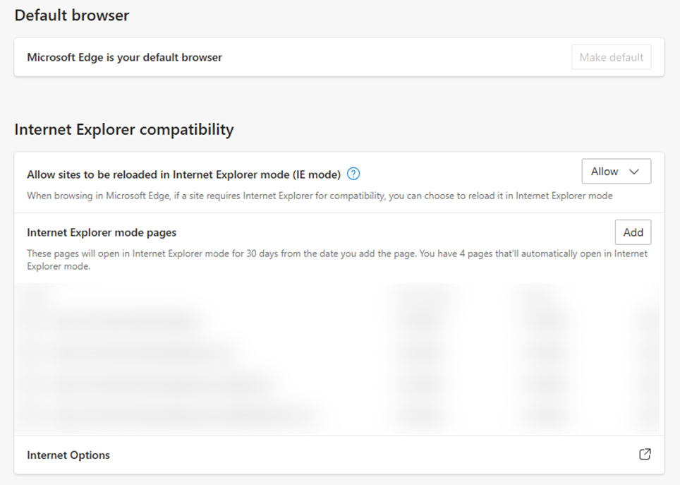 Figure 3. Internet Explorer mode in Microsoft Edge