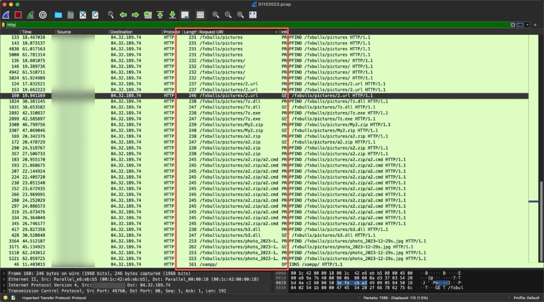 Network connections made to the attacker command-and-control (C&C) server post-exploitation for tools and persistence