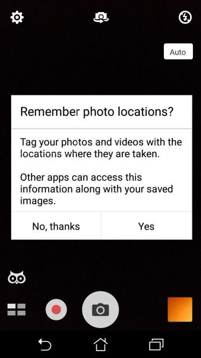 Figure 9. Screenshot of Android asking user permission at run time