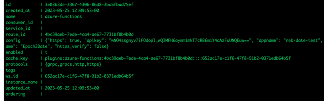 Figure 8. Example of API key for Azure Functions saved in plain-text database