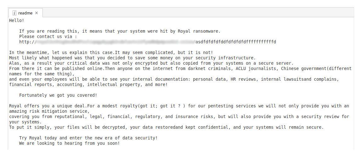 Figure 9. A Royal ransomware ransom note