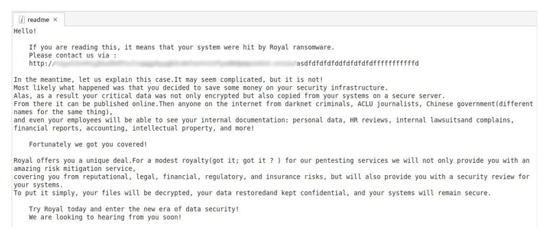 Figure 9. A Royal ransomware ransom note