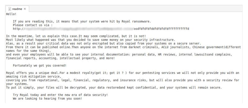 Figure 9. A Royal ransomware ransom note