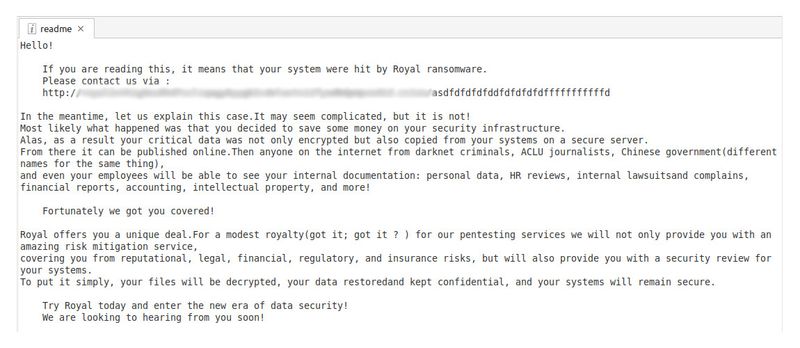 Figure 9. A Royal ransomware ransom note