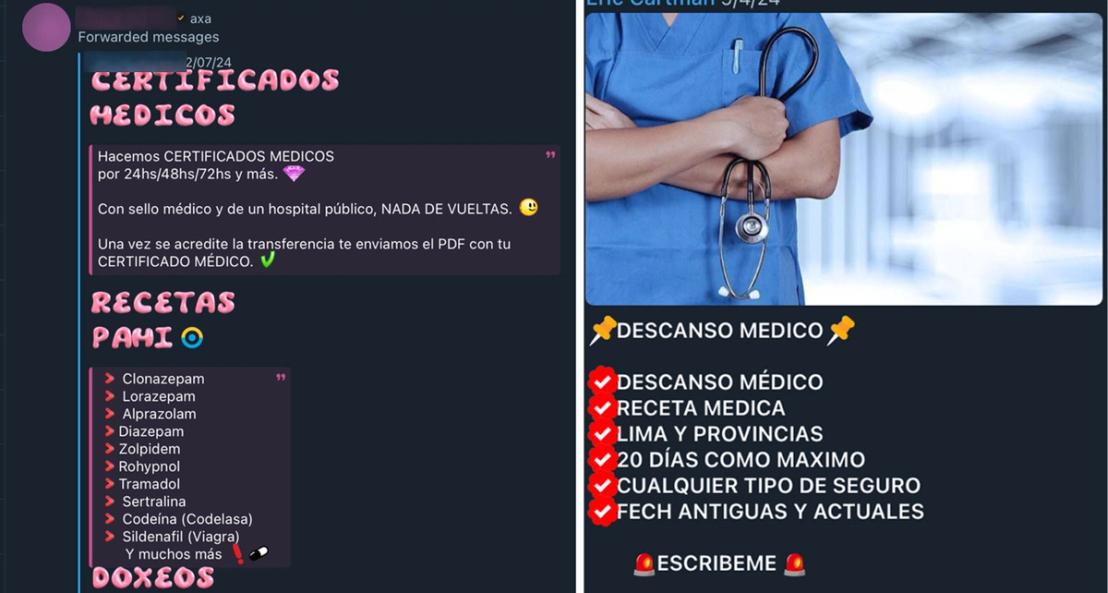 Figure 31. Advertisements for medical disability paperwork for people based in Peru from the Bineros del Peru channel