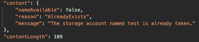 Content property when a storage account exists