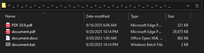 Figure 6. Hidden document.bat within the nested directory path