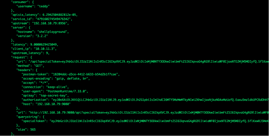 Figure 12. Default configuration of the http-logger plugin, showing headers logged by default.