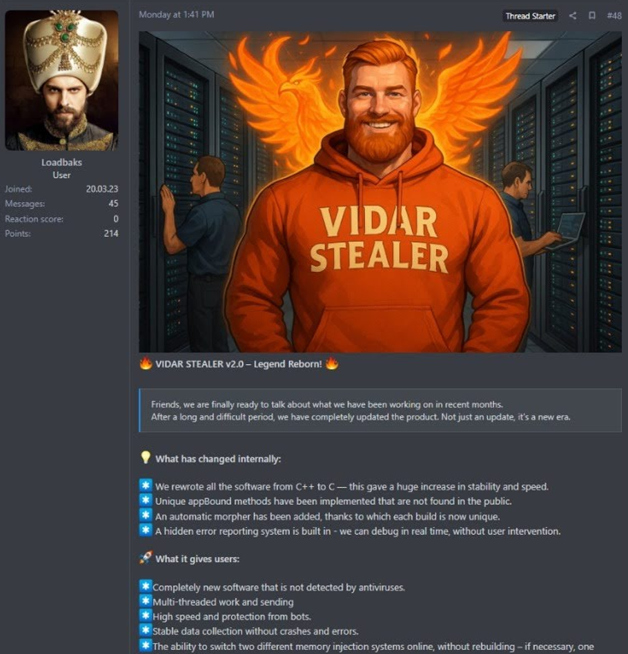 Figure 1. Vidar developer announcing the release of version 2.0
