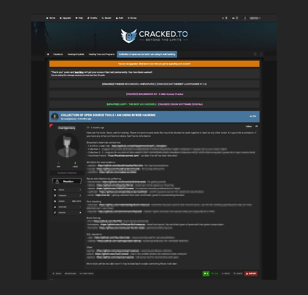 An underground forum post that mentions an AI-powered password analysis tool