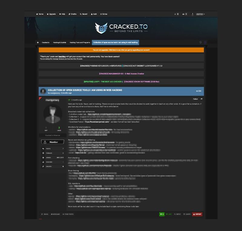 An underground forum post that mentions an AI-powered password analysis tool