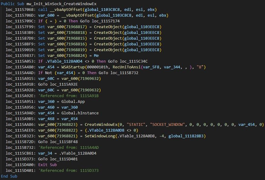Establishing network communication via CreateWindowEx
