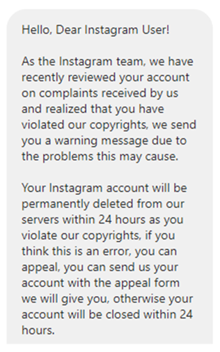 Figure 1. A message from the hackers to a target account owner