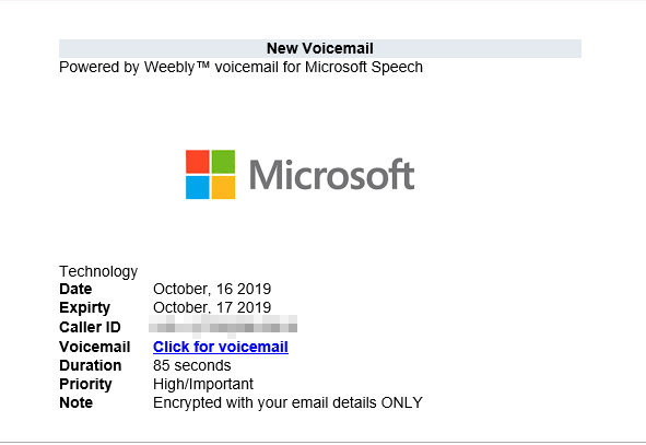 An example of a fake voicemail notification caught by Trend Micro Cloud App Security