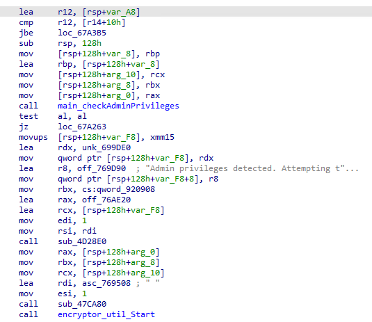 Anubis detecting admin privileges and displaying a system elevation message when detected.