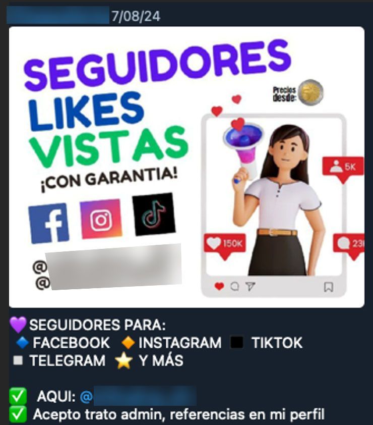 Figure 28. “YAPE FAKE PERU” group offers social media followers