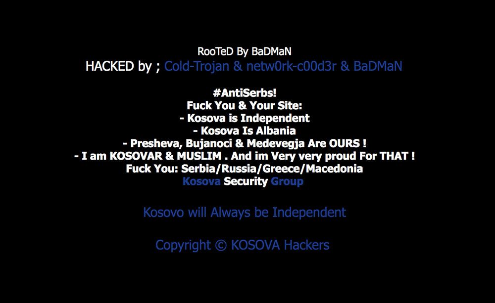 Defacement pages supporting Kosovo