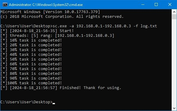 The usage of ICMPinger, showing tasks being completed