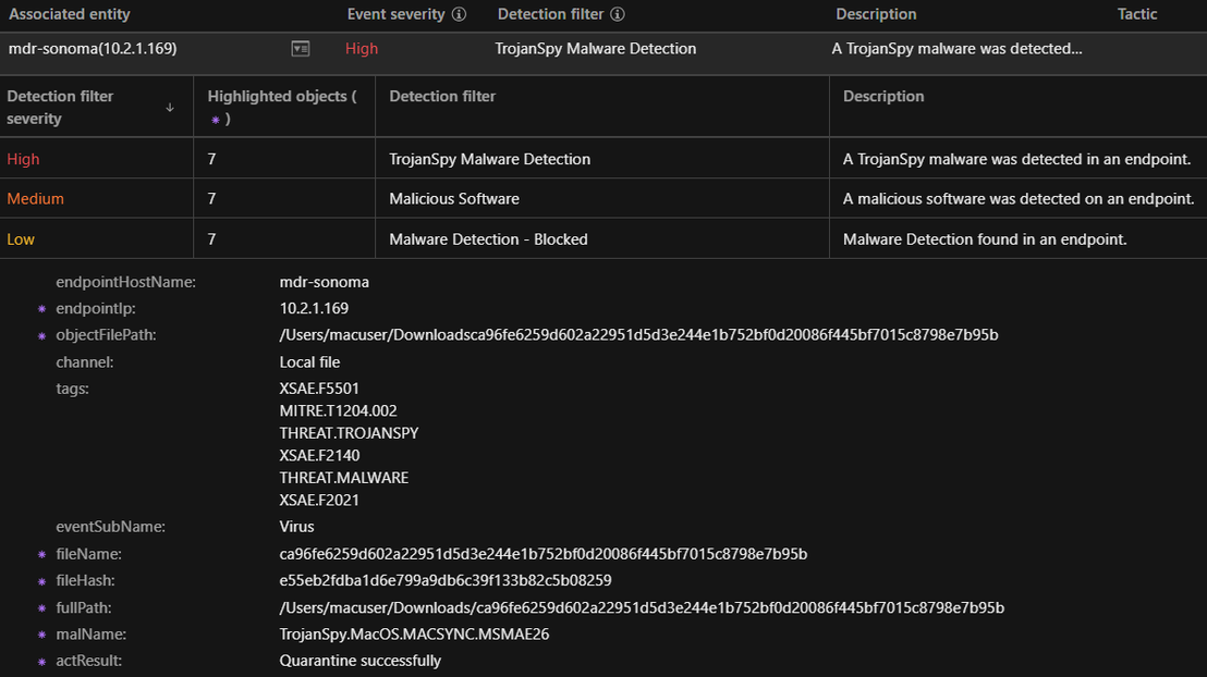 Figure 13. Real-time protection identifying the AMOS Stealer payload as Trojan.Spy and triggering detection