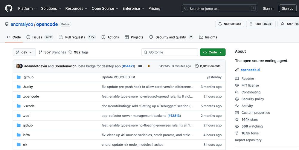 Figure 11. OpenCode on GitHub with more than 144,000 stars