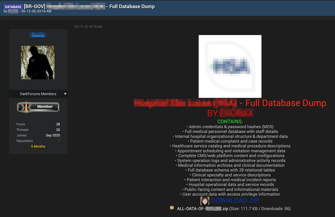 Figure 18. A forum listing offering a Brazilian hospital database ​​​​‌﻿‍﻿​‍​‍‌‍﻿﻿‌﻿​‍‌‍‍‌‌‍‌﻿‌‍‍‌‌‍﻿‍​‍​‍​﻿‍‍​‍​‍‌﻿​﻿‌‍​‌‌‍﻿‍‌‍‍‌‌﻿‌​‌﻿‍‌​‍﻿‍‌‍‍‌‌‍﻿﻿​‍​‍​‍﻿​​‍​‍‌‍‍​‌﻿​‍‌‍‌‌‌‍‌‍​‍​‍​﻿‍‍​‍​‍‌‍‍​‌﻿‌​‌﻿‌​‌﻿​​​﻿‍‍​‍﻿﻿​‍﻿﻿‌‍﻿​‌‍﻿﻿‌‍​﻿‌‍​‌‌‍﻿​‌‍‍​‌‍﻿﻿‌﻿​﻿‌﻿‌​​﻿‍‍​﻿​﻿​﻿​﻿​﻿​﻿​﻿‌​​‍﻿﻿‌‍‍‌‌‍﻿‍‌﻿‌​‌‍‌‌‌‍﻿‍‌﻿‌​​‍﻿﻿‌‍‌‌‌‍‌​‌‍‍‌‌﻿‌​​‍﻿﻿‌‍﻿‌‌‍﻿﻿‌‍‌​‌‍‌‌​﻿﻿‌‌﻿​​‌﻿​‍‌‍‌‌‌﻿​﻿‌‍‌‌‌‍﻿‍‌﻿‌​‌‍​‌‌﻿‌​‌‍‍‌‌‍﻿﻿‌‍﻿‍​﻿‍﻿‌‍‍‌‌‍‌​​﻿﻿‌‌‍‌​​﻿​﻿‌‍​‍‌‍​‍​﻿‌﻿​﻿‌‌‌‍‌‍​﻿‌‌​‍﻿‌​﻿‍‌‌‍‌​‌‍​﻿​﻿‍‌​‍﻿‌​﻿‌​​﻿​‌‌‍‌‍‌‍​‍​‍﻿‌​﻿‍‌​﻿‌﻿​﻿‌​​﻿​​​‍﻿‌​﻿‍​‌‍​‌​﻿‌﻿​﻿​​​﻿​﻿‌‍​﻿​﻿​‍​﻿‍‌‌‍‌​‌‍‌​‌‍‌​‌‍​﻿​﻿‍﻿‌﻿‌​‌﻿‍‌‌﻿​​‌‍‌‌​﻿﻿‌‌﻿​​‌‍﻿﻿‌﻿​﻿‌﻿‌​​﻿‍﻿‌﻿​​‌‍​‌‌﻿‌​‌‍‍​​﻿﻿‌‌‍​‍‌‍﻿﻿‌‍‌​‌﻿‍‌​‍‌‌​﻿‌‌‌​​‍‌‌﻿﻿‌‍‍﻿‌‍‌‌‌﻿‍‌​‍‌‌​﻿​﻿‌​‌​​‍‌‌​﻿​﻿‌​‌​​‍‌‌​﻿​‍​﻿​‍​﻿​﻿​﻿​﻿‌‍‌‍​﻿​﻿​﻿​‌​﻿‌‍​﻿‍‌‌‍​﻿​﻿​‌​﻿‍​​﻿‍‌​﻿‍‌​﻿‌﻿​﻿‍‌​﻿‌‌​﻿‌﻿​﻿‌‍‌‍‌‌​﻿​‌​﻿‌‌​﻿‌‍‌‍​‌​﻿‌﻿​﻿‌﻿‌‍‌​​﻿​‌‌‍‌‍‌‍​﻿​﻿​‍‌‍‌‌‌‍‌‌‌‍​﻿​‍‌‌​﻿​‍​﻿​‍​‍‌‌​﻿‌‌‌​‌​​‍﻿‍‌﻿‌‍‌‍​‌‌‍﻿​‌﻿‌‌‌‍‌‌​‍‌‌​﻿‌‌‌​​‍‌‌﻿﻿‌‍‍﻿‌‍‌‌‌﻿‍‌​‍‌‌​﻿​﻿‌​‌​​‍‌‌​﻿​﻿‌​‌​​‍‌‌​﻿​‍​﻿​‍‌‍​﻿​﻿​﻿‌‍‌‌​﻿​‌‌‍‌‍​﻿‍‌​﻿​‍​﻿​‍‌‍​﻿‌‍​‍‌‍‌‍​﻿‌﻿​‍‌‌​﻿​‍​﻿​‍​‍‌‌​﻿‌‌‌​‌​​‍﻿‍‌‍​﻿‌‍​‌‌﻿​​‌﻿‌​‌‍‍‌‌‍﻿﻿‌‍﻿‍​﻿﻿﻿‌‍​‍‌‍​‌‌﻿​﻿‌‍‌‌‌‌‌‌‌﻿​‍‌‍﻿​​﻿﻿‌‌‍‍​‌﻿‌​‌﻿‌​‌﻿​​​‍‌‌​﻿​﻿‌​​‌​‍‌‌​﻿​‍‌​‌‍​‍‌‌​﻿​‍‌​‌‍‌‍﻿​‌‍﻿﻿‌‍​﻿‌‍​‌‌‍﻿​‌‍‍​‌‍﻿﻿‌﻿​﻿‌﻿‌​​‍‌‌​﻿​﻿‌​​‌​﻿​﻿​﻿​﻿​﻿​﻿​﻿‌​​‍‌‍‌‍‍‌‌‍‌​​﻿﻿‌‌‍‌​​﻿​﻿‌‍​‍‌‍​‍​﻿‌﻿​﻿‌‌‌‍‌‍​﻿‌‌​‍﻿‌​﻿‍‌‌‍‌​‌‍​﻿​﻿‍‌​‍﻿‌​﻿‌​​﻿​‌‌‍‌‍‌‍​‍​‍﻿‌​﻿‍‌​﻿‌﻿​﻿‌​​﻿​​​‍﻿‌​﻿‍​‌‍​‌​﻿‌﻿​﻿​​​﻿​﻿‌‍​﻿​﻿​‍​﻿‍‌‌‍‌​‌‍‌​‌‍‌​‌‍​﻿​‍‌‍‌﻿‌​‌﻿‍‌‌﻿​​‌‍‌‌​﻿﻿‌‌﻿​​‌‍﻿﻿‌﻿​﻿‌﻿‌​​‍‌‍‌﻿​​‌‍​‌‌﻿‌​‌‍‍​​﻿﻿‌‌‍​‍‌‍﻿﻿‌‍‌​‌﻿‍‌​‍‌‌​﻿‌‌‌​​‍‌‌﻿﻿‌‍‍﻿‌‍‌‌‌﻿‍‌​‍‌‌​﻿​﻿‌​‌​​‍‌‌​﻿​﻿‌​‌​​‍‌‌​﻿​‍​﻿​‍​﻿​﻿​﻿​﻿‌‍‌‍​﻿​﻿​﻿​‌​﻿‌‍​﻿‍‌‌‍​﻿​﻿​‌​﻿‍​​﻿‍‌​﻿‍‌​﻿‌﻿​﻿‍‌​﻿‌‌​﻿‌﻿​﻿‌‍‌‍‌‌​﻿​‌​﻿‌‌​﻿‌‍‌‍​‌​﻿‌﻿​﻿‌﻿‌‍‌​​﻿​‌‌‍‌‍‌‍​﻿​﻿​‍‌‍‌‌‌‍‌‌‌‍​﻿​‍‌‌​﻿​‍​﻿​‍​‍‌‌​﻿‌‌‌​‌​​‍﻿‍‌﻿‌‍‌‍​‌‌‍﻿​‌﻿‌‌‌‍‌‌​‍‌‌​﻿‌‌‌​​‍‌‌﻿﻿‌‍‍﻿‌‍‌‌‌﻿‍‌​‍‌‌​﻿​﻿‌​‌​​‍‌‌​﻿​﻿‌​‌​​‍‌‌​﻿​‍​﻿​‍‌‍​﻿​﻿​﻿‌‍‌‌​﻿​‌‌‍‌‍​﻿‍‌​﻿​‍​﻿​‍‌‍​﻿‌‍​‍‌‍‌‍​﻿‌﻿​‍‌‌​﻿​‍​﻿​‍​‍‌‌​﻿‌‌‌​‌​​‍﻿‍‌‍​﻿‌‍​‌‌﻿​​‌﻿‌​‌‍‍‌‌‍﻿﻿‌‍﻿‍​‍​‍‌﻿﻿‌