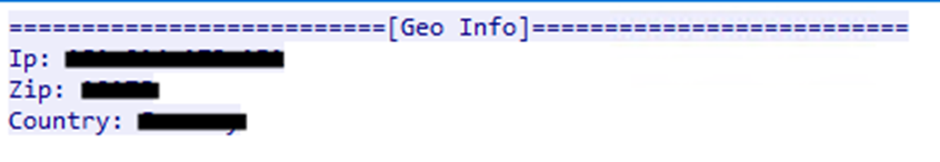 Figure 15. C&C response with the infected system’s geolocation information