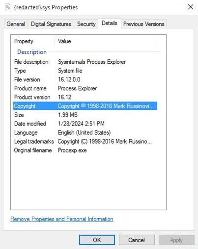 A SYS driver used by the Agenda ransomware