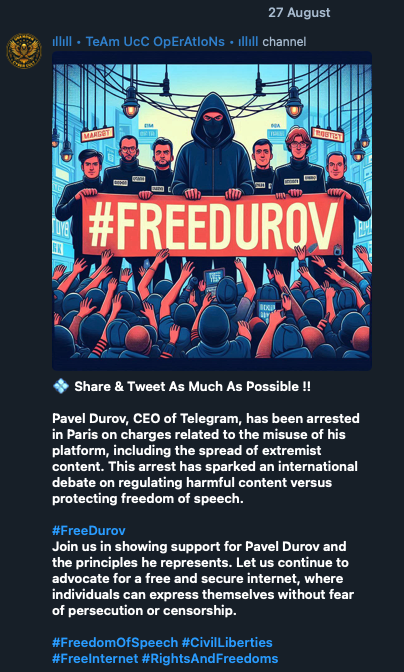 Pro-India group Team UCC announcing their support for Durov 