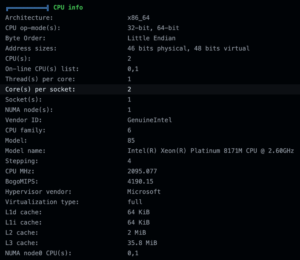 CPU information of the Ubuntu runner