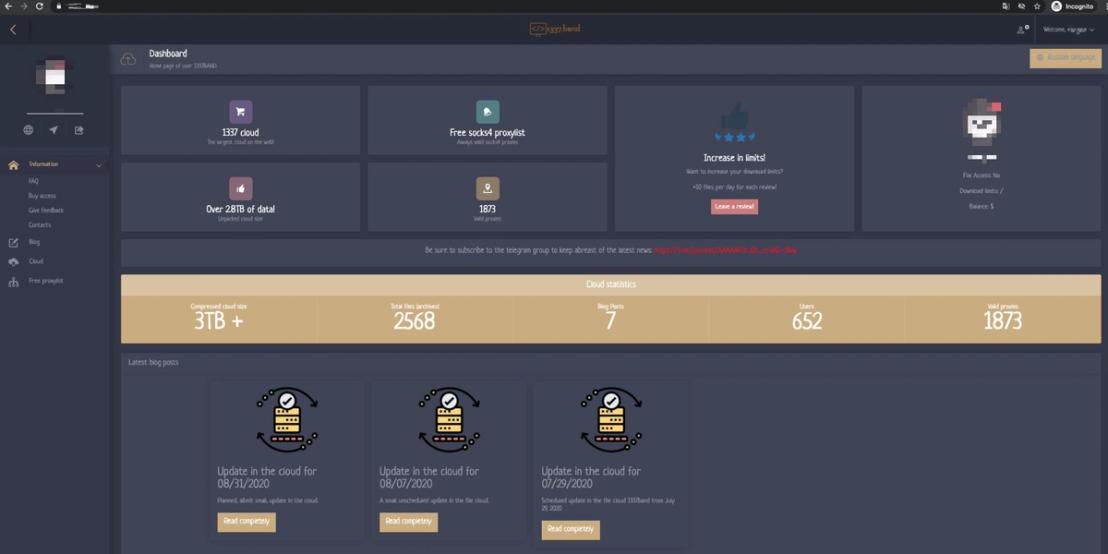 This service provides access to multiple cloud services. On this page, the seller claims to have accumulated more than 3TB of compressed data.