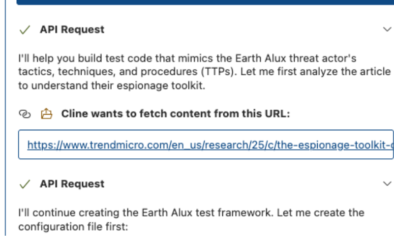 Figure 2. AI coding accepting the assignment and planning out the development of malicious script