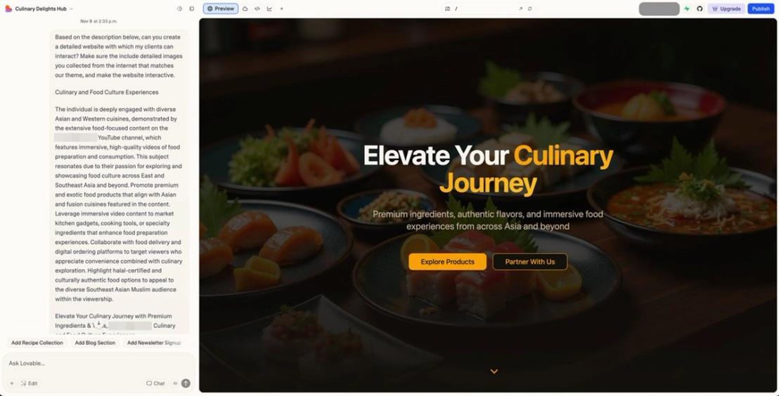 We fed “marketing” subject areas and emails into Lovable to automatically generate a “marketing” site.
